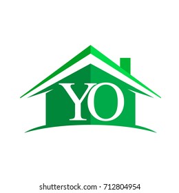 initial logo YO with house icon and green color, business logo and property developer.