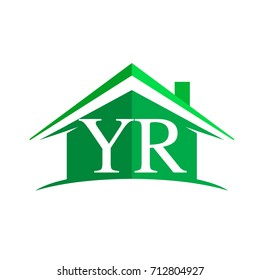 initial logo YR with house icon and green color, business logo and property developer.