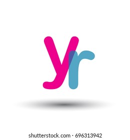 initial logo YR lowercase letter, blue and pink overlap transparent logo, modern and simple logo design.