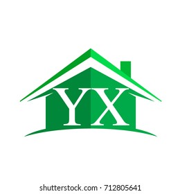 initial logo YX with house icon and green color, business logo and property developer.