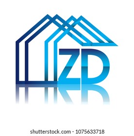 initial logo ZD with house icon, business logo and property developer.