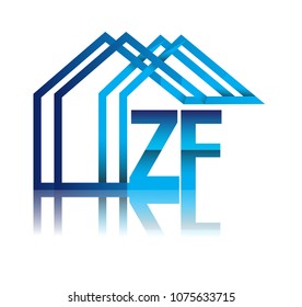 initial logo ZF with house icon, business logo and property developer.
