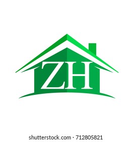 initial logo ZH with house icon and green color, business logo and property developer.