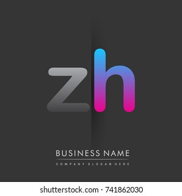 initial logo ZH lowercase letter colored grey and blue, pink, creative logotype concept, modern and simple logo design, logo design concept for business and corporate identity.