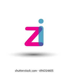 initial logo ZI lowercase letter, blue and pink overlap transparent logo, modern and simple logo design.