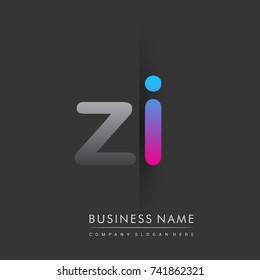 initial logo ZI lowercase letter colored grey and blue, pink, creative logotype concept, modern and simple logo design, logo design concept for business and corporate identity.