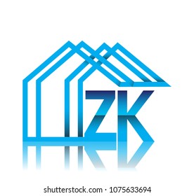 initial logo ZK with house icon, business logo and property developer.