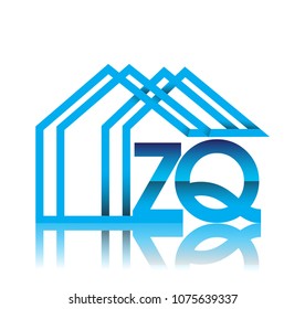 initial logo ZQ with house icon, business logo and property developer.