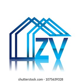 initial logo ZV with house icon, business logo and property developer.