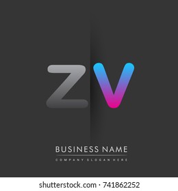 initial logo ZV lowercase letter colored grey and blue, pink, creative logotype concept, modern and simple logo design, logo design concept for business and corporate identity.