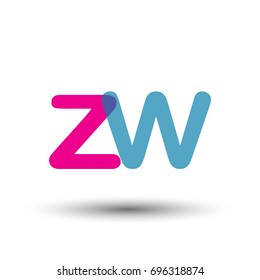 initial logo ZW lowercase letter, blue and pink overlap transparent logo, modern and simple logo design.