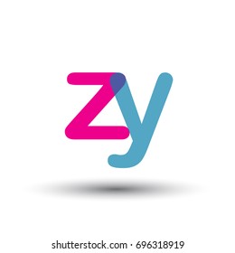 initial logo ZY lowercase letter, blue and pink overlap transparent logo, modern and simple logo design.