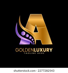 Initial A logos. Letter alphabet with Golden Luxury style. free vector logo design.