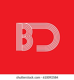 Initial logotype letter BD linked white colored, isolated on red background, for company identity.