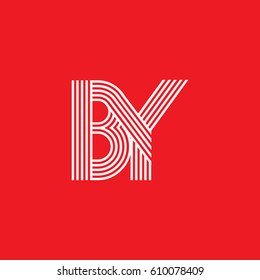 Initial logotype letter BY linked white colored, isolated on red background, for company identity.