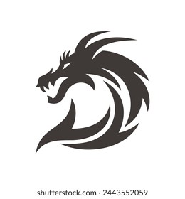 Logotipo inicial letra d y cabeza de dragón silueta vector icono en color blanco y negro