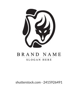 Initial logotype letter DE and dragon head silhouette vector logo icon in black and white color	