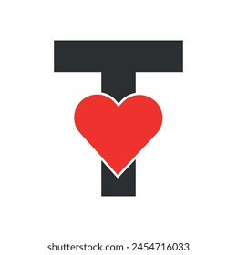 Initial Love Logo combine with letter T vector template	