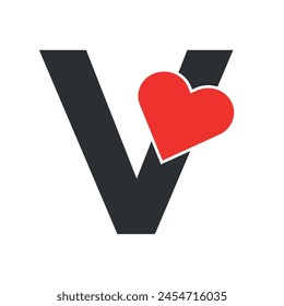 Initial Love Logo combine with letter V vector template	