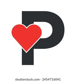 Logotipo de amor inicial combinado con Plantilla de Vector P	