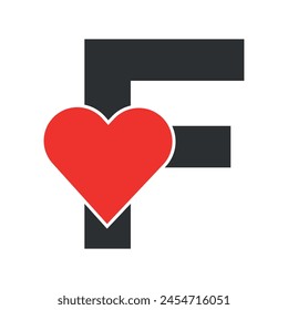 Initial Love Logo combine with letter F vector template	