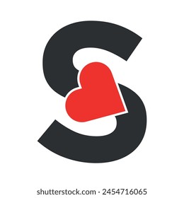 Logotipo de amor inicial combinado con letra S Plantilla de Vector	