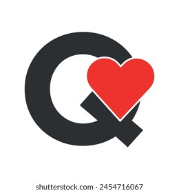 Logotipo inicial del amor combinado con la letra Q Plantilla de Vector	