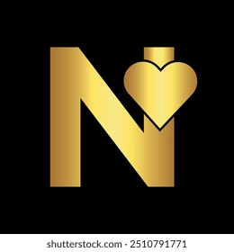 Initial love Logo combine with letter N vector template
