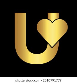 Logo de amor inicial combinado con la letra U Vector Plantilla
