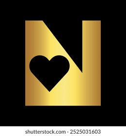 Initial Love Logo combine with letter N vector template