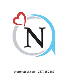 Initial Love Logo combine with letter N vector template
