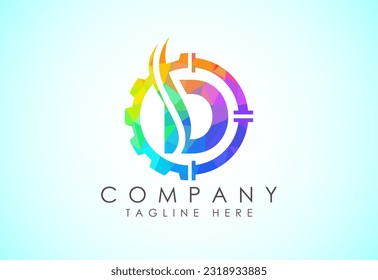 Initial low poly alphabet with gear pipe and flame. Oil and gas logo concept
