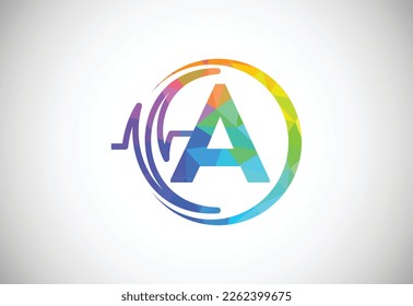 Initial low poly A alphabet with health pulse. Heartbeat logo design. Logo for medical or health business