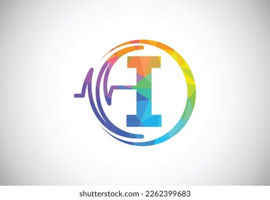 Ursprüngliches Low-Poly-I-Alphabet mit gesundem Puls. Herzschlag Logo-Design. Logo für medizinische oder gesundheitliche Zwecke