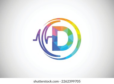 Initial low poly D alphabet with health pulse. Heartbeat logo design. Logo for medical or health business