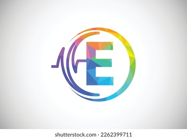 Initial low poly E alphabet with health pulse. Heartbeat logo design. Logo for medical or health business