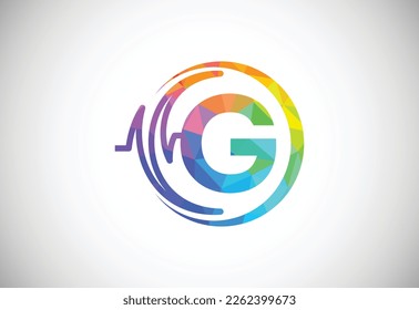 Initial low poly G alphabet with health pulse. Heartbeat logo design. Logo for medical or health business