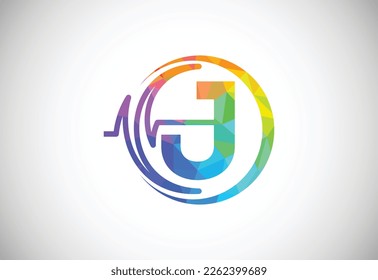 Initial low poly J alphabet with health pulse. Heartbeat logo design. Logo for medical or health business