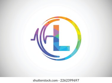 Initial low poly L alphabet with health pulse. Heartbeat logo design. Logo for medical or health business