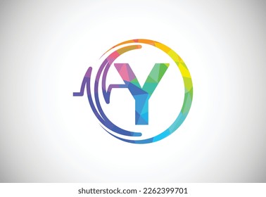 Initial low poly Y alphabet with health pulse. Heartbeat logo design. Logo for medical or health business