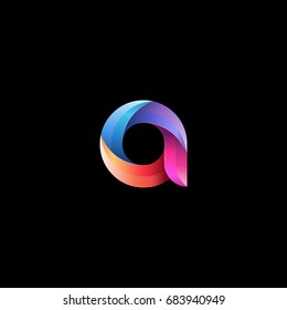 Initial lowercase letter a, curve rounded logo, gradient vibrant colorful glossy colors on black background