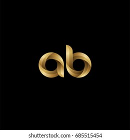 Initial lowercase letter ab, curve rounded logo, gradient glossy gold color on black background