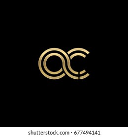 Initial lowercase letter ac, linked outline rounded logo, elegant golden color on black background