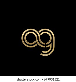 Initial lowercase letter ag, linked outline rounded logo, elegant golden color on black background