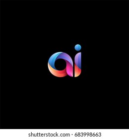 Initial lowercase letter ai, curve rounded logo, gradient vibrant colorful glossy colors on black background