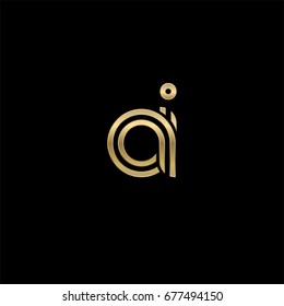 Initial lowercase letter ai, linked outline rounded logo, elegant golden color on black background