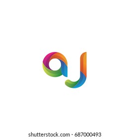 Initial lowercase letter aj, curve rounded logo, gradient vibrant colorful glossy multicolor