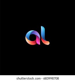 Initial lowercase letter al, curve rounded logo, gradient vibrant colorful glossy colors on black background