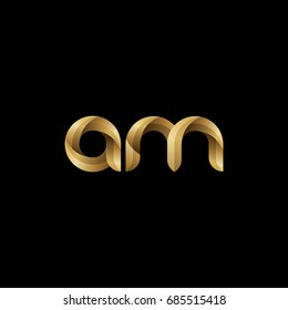 Initial lowercase letter am, curve rounded logo, gradient glossy gold color on black background