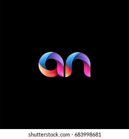 Initial lowercase letter an, curve rounded logo, gradient vibrant colorful glossy colors on black background